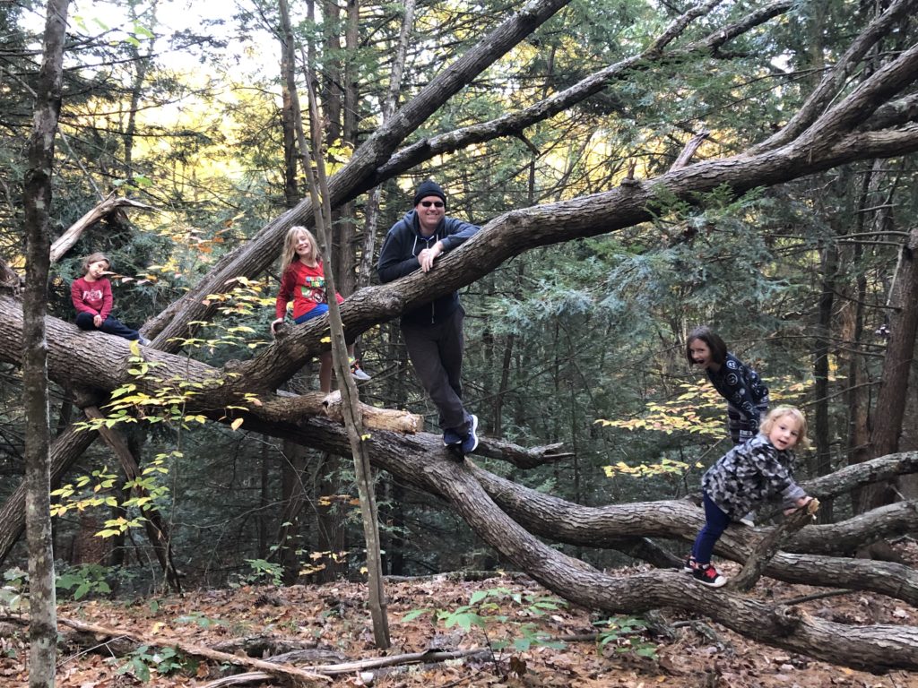 Ainsley, Dillon, Kevin, Rayleigh, and Grayson all climbed on this massive downed tree. 