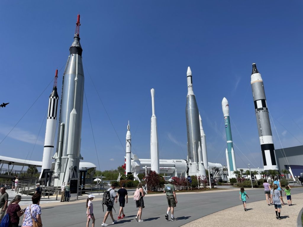 A photo of a field of rockets at the Kennedy Space Center
